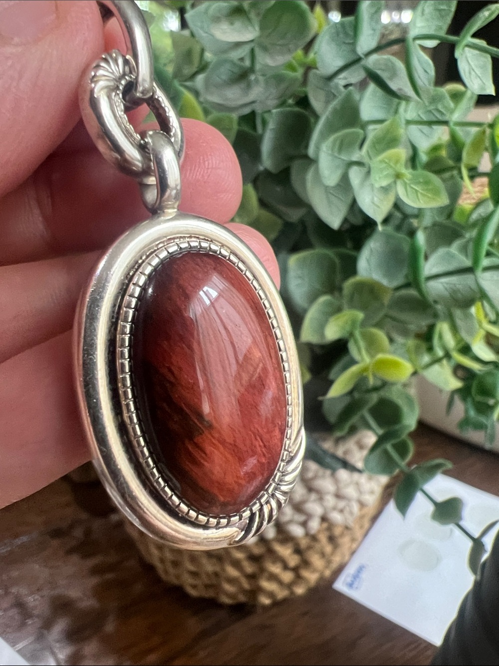 Whitney Kelly Sterling Silver Red Bull's Eye Eye Oval Pendant